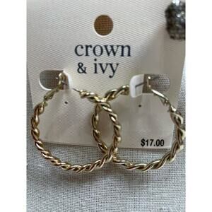 NWT‎ Crown & Ivy Shiny Gold Twisted Braided Hoop Earrings